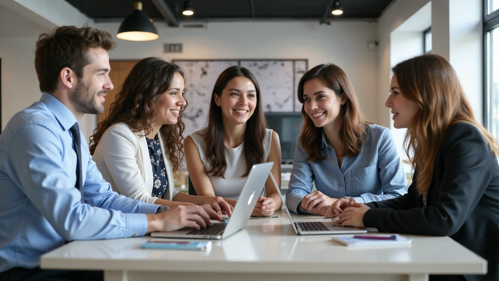 ManoWell team collaborating in a modern, bright office environment, showcasing teamwork and dedication.