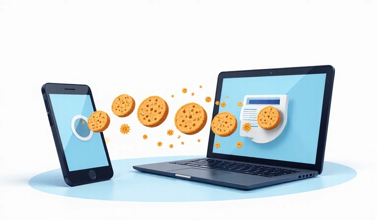 Illustration of digital cookies being stored on a device