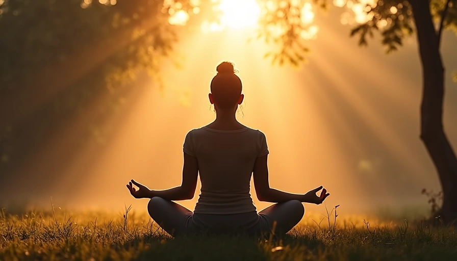 A person practicing mindfulness meditation in a peaceful setting, with subtle light rays emphasizing calmness and mental clarity.