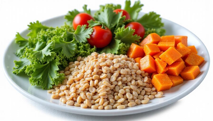A vibrant and balanced meal plate featuring fresh vegetables, lean protein, and whole grains, symbolizing healthy nutrition.