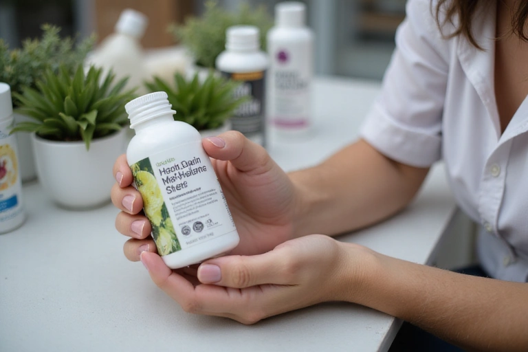 A person examining product labels in a clean, brightly lit environment, emphasizing accuracy and detail.
